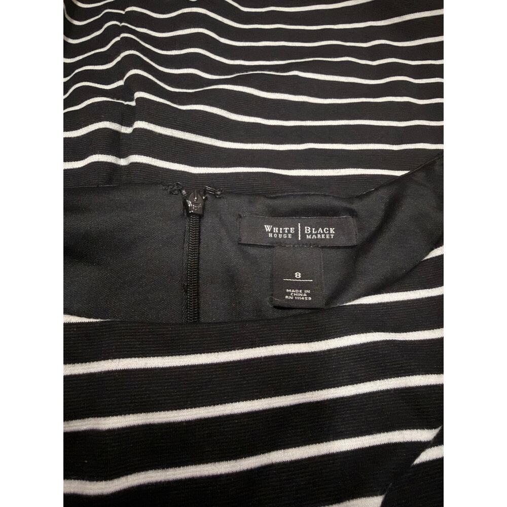 WHITE HOUSE BLACK MARKET SLEEVELESS BOAT NECK DRESS SIZE 8 BLACK WHITE STRIPED